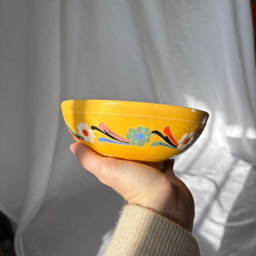 Vintage Hand-Painted Yellow Gorgeous Floral Bowl - Picture 5 of 6